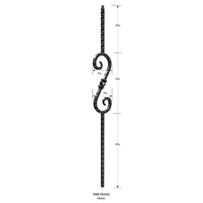 1068 Hammered 14mm S-Scroll Stair Baluster