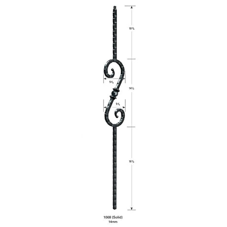 1068 Hammered 14mm S-Scroll Stair Baluster