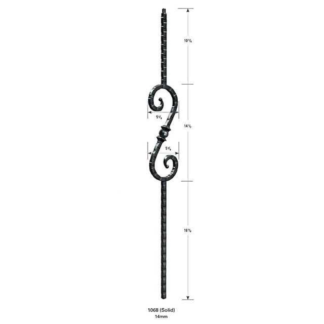 1068 Hammered 14mm S-Scroll Stair Baluster