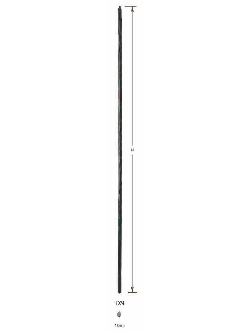 1074 Large Hammered Round Bar Iron Baluster