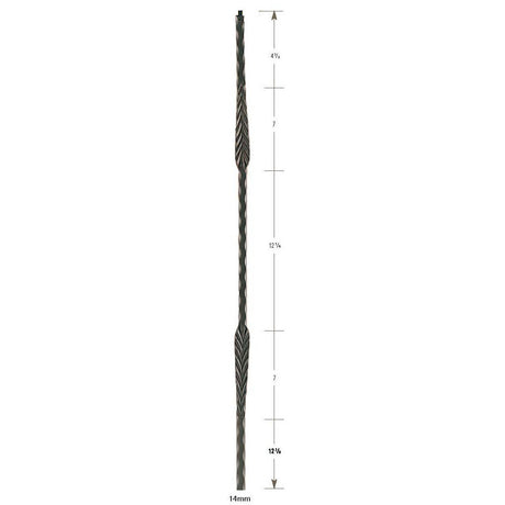 3202 Two Flowers Hammered 14mm Stair Baluster