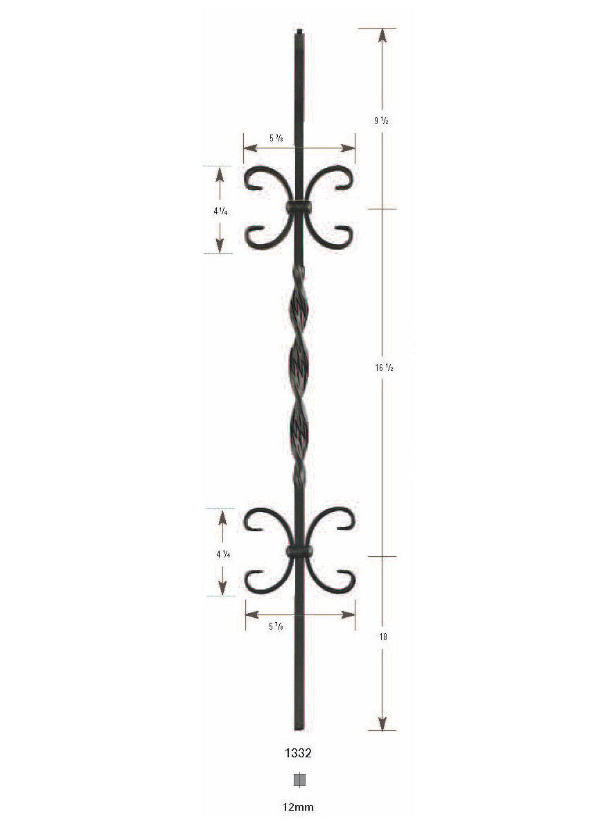 3332 Hollow Ribbon with Two Scrolls Iron Baluster