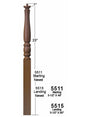F-5515 Fluted 60" Pin Top Starting Newel Post Dimensional Information