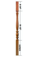 R-2300 42" Reeded Utah Classic Square Top Baluster (Plain Version Illustrated) Dimensional Information