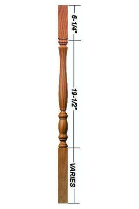 R-2300 42" Reeded Utah Classic Square Top Baluster (Plain Version Illustrated) Dimensional Information