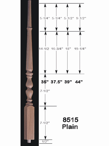 8515 44" Plain Jefferson Baluster Dimensional Information