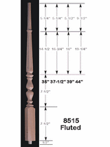 8515F 39" Fluted Jefferson Baluster Dimensional Information