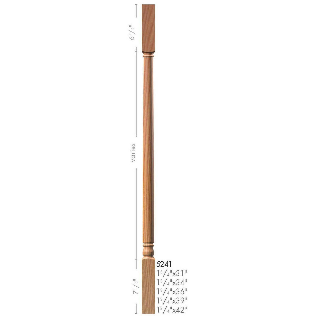 5241 42" Colonial Square Top Baluster Dimensional Information
