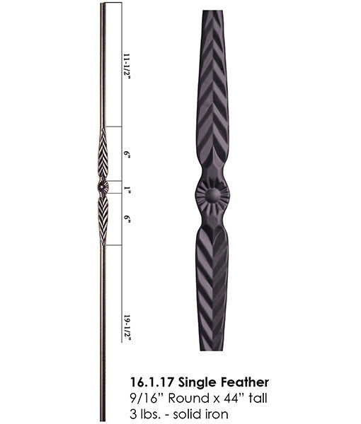 HF16.1.17 Single Feather Round Iron Baluster
