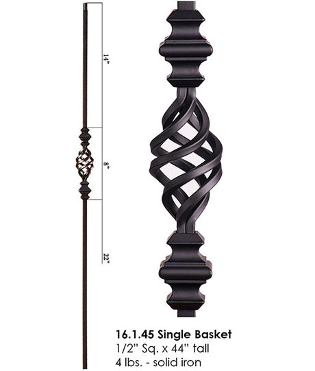 HF16.1.45 Single Basket with Knuckles Iron Baluster