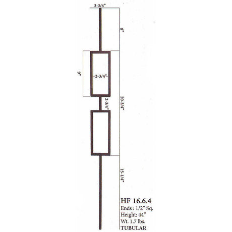 HF16.6.4 Double Square Tubular Steel Baluster