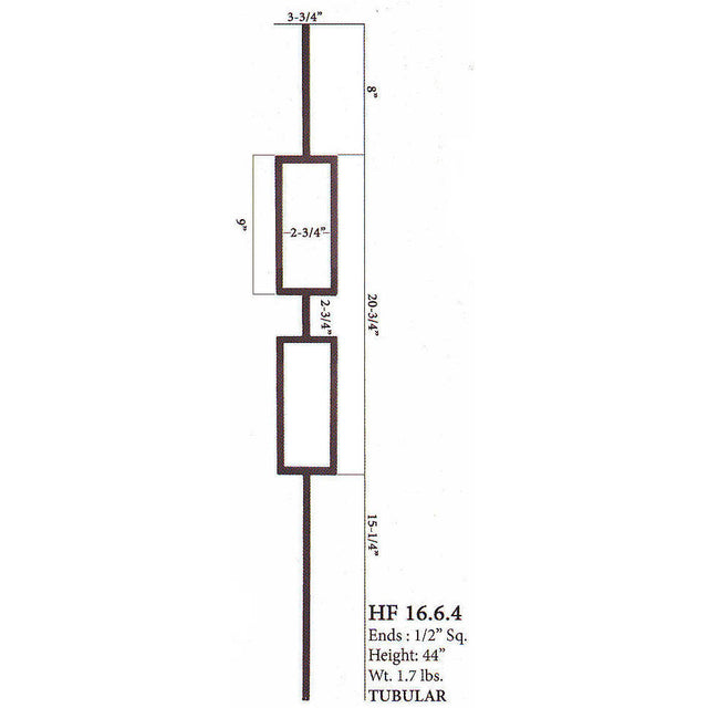 HF16.6.4 Double Square Tubular Steel Baluster