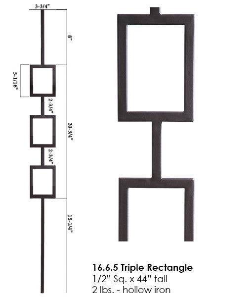 HF16.6.5 Triple Square Tubular Steel Baluster