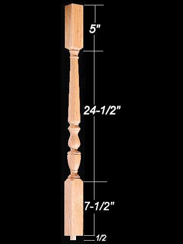1805O 37.5" Octagonal 1800's Square Top Baluster Dimensional Information