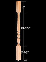 1805O 37.5" Octagonal 1800's Square Top Baluster Dimensional Information