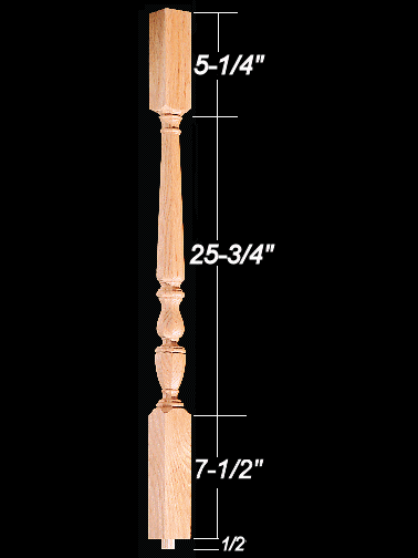 1805O 39" Octagonal 1800's Square Top Baluster Dimensional Information