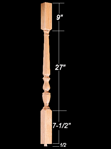 1805O 44" Octagonal 1800's Square Top Baluster Dimensional Informaton