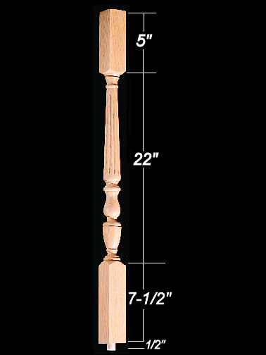 1805R 35" Reeded Square Top Baluster Dimensional Information