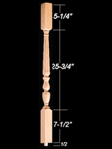 1805R 39" 1800's Square Top Baluster Dimensional Information