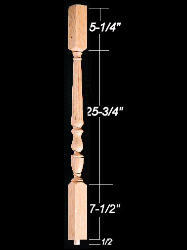 1805R 39" 1800's Square Top Baluster Dimensional Information