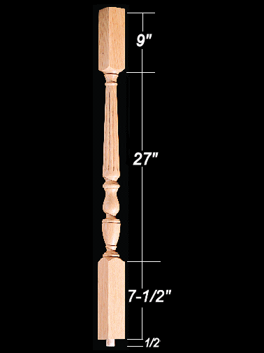 1805R 44" 1800's Square Top Baluster Dimensional Information