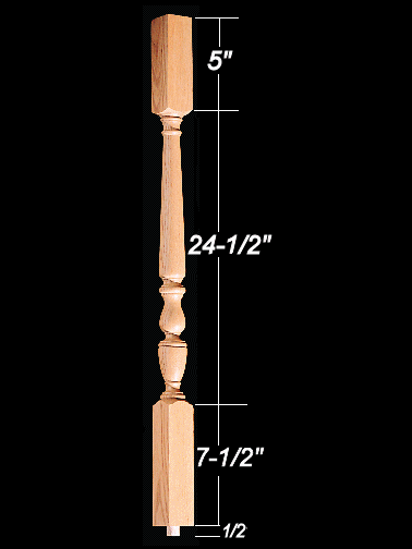 1805 37.5" 1800's Plain Square Top Baluster