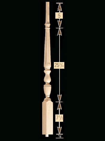 1815R 39" The 1800's Reeded Pin Top Baluster Dimensional Information
