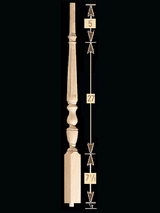 1815R 44" 1800's Reeded Pin Top Baluster Dimensional Information