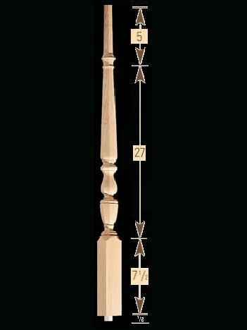 1815O 44" 1800's Octagonal Pin Top Baluster Dimensional Information