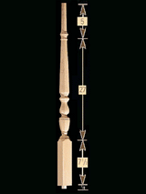 1815O 44" 1800's Octagonal Pin Top Baluster Dimensional Information