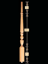 1815 37.5" The 1800's Plain Pin Top Baluster Dimensional Information