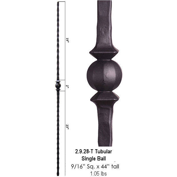 HF2.9.28-T Tuscan Tubular Hammered Iron Single Ball