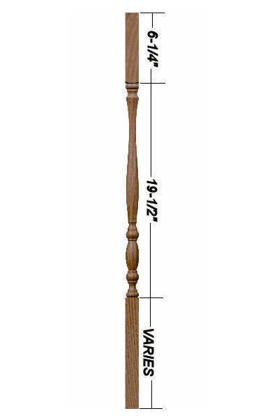 F-2200 36" Fluted Utah Classic Baluster (Plain Version Illustrated) Dimensional Information