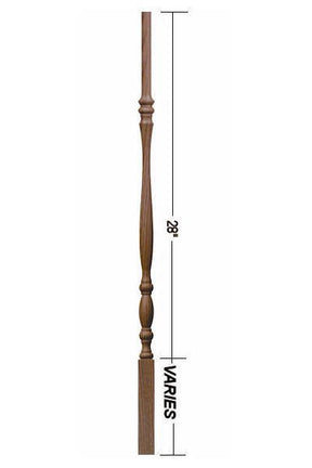 2215 36" Utah Classic Pin Top Baluster (Plain Version Illustrated) Dimensional Information