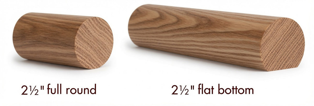 2250 Hickory 2-1/4" Full Round or Round with Flat Bottom Handrail