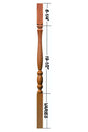 R-2300 36" Reeded Utah Classic Square Top Baluster (Plain Version Illustrated) Dimensional Information