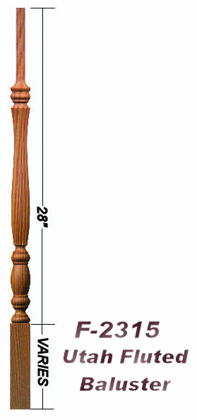 F-2315 Fluted 42" Utah Classic Pin Top Baluster Dimensional Information