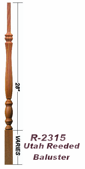 R-2315 Reeded 36" Utah Classic Pin Top Baluster Dimensional Information