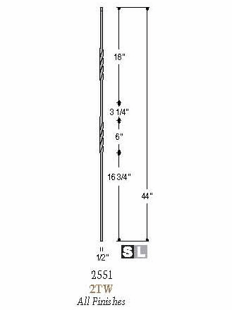 2551-LT Lite Double Twist Balusters Dimensional Information