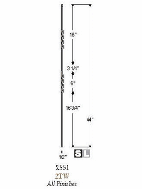 2551-LT Lite Double Twist Balusters Dimensional Information