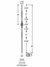 2552-LT Single Basket Tubular Steel Baluster Dimensional Information