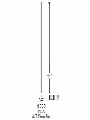 2555-T Plan Square Bar Tubular Steel Versatile Baluster, 12mm Dimensional Information