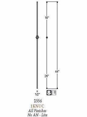 2556-LT Lite Single Knuckle Balusters  Dimensional Information