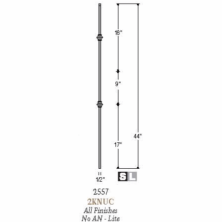 2557 1/2" x 44" Double Knuckle Stair Baluster, Dimensional Information