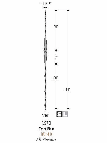 2570 Gothic Single Knuckle with Spoons Solid Wrought Iron Baluster, 14mm