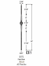 2572-LT Single Basket with Two Spoons and Knuckles Tubular Steel Baluster Dimensional Information