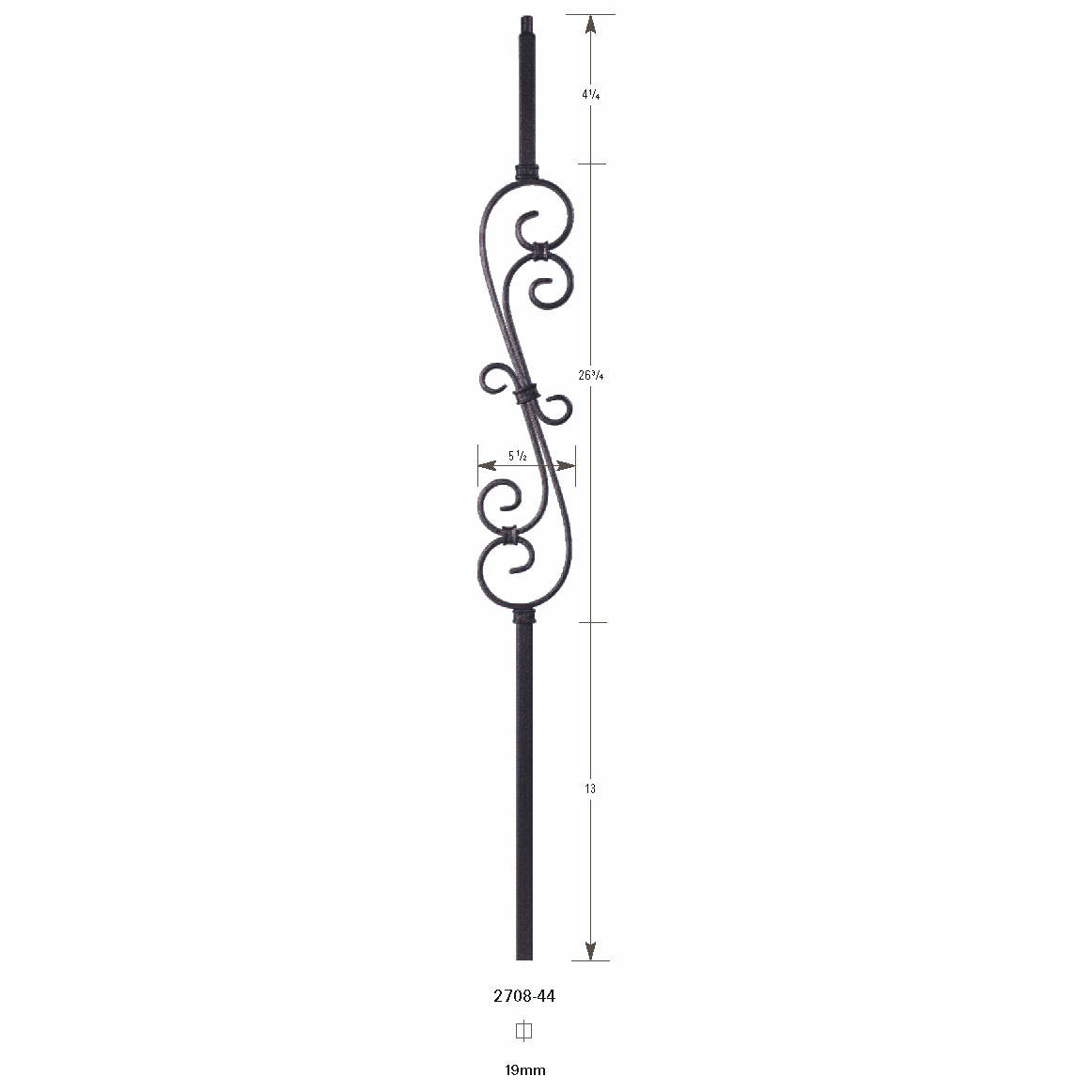 2708 Large 19mm Feathered S-Scroll Hollow Baluster