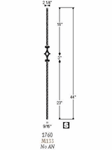 2760 Single Window Hammered Mediterranean Iron Stair Baluster Dimensional Information