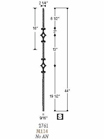 2761 Double Window Mediterranean Hammer Iron Baluster Dimensional Information