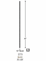 2775 Victorian Plain Round Forged Wrought Iron Baluster, 1/2-inch, 12mm Dimensional Information